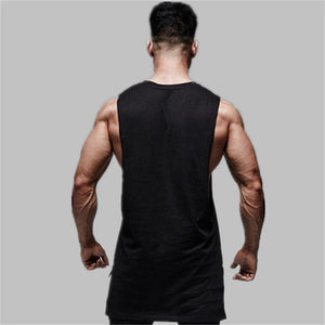 Mens Casual Fashion Tank Top Gym Fitness Workout Cotton Sleeveless Shirt Summer Clothing Male Extend Long Singlet Hip Hop Vest